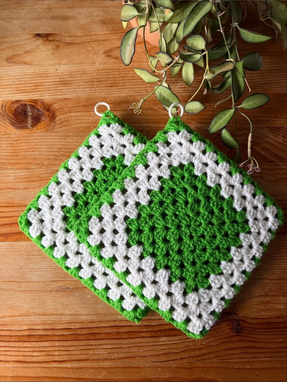 Vintage Crochet Green & White Crochet Pot Holders